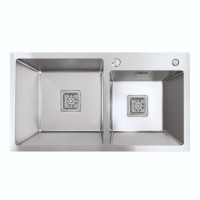 75*41 Мийка на дві чаші нержавійка Platinum Handmade HDB (квадратний сифон, 3.0/1.0)