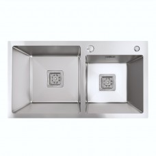 75*41 Мийка на дві чаші нержавійка Platinum Handmade HDB (квадратний сифон, 3.0/1.0)