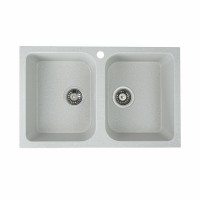 Гранітна мийка для кухні Platinum 7648W TWIN глянець Біла в крапку